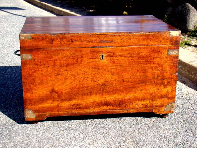 A fabulous small 19th century brass mounted campforwood chest circa 1830